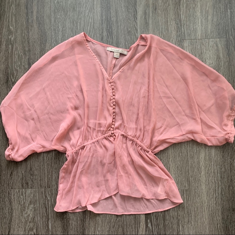 Forever 21 Sheer Button Up Blouse Blush Pink Small
